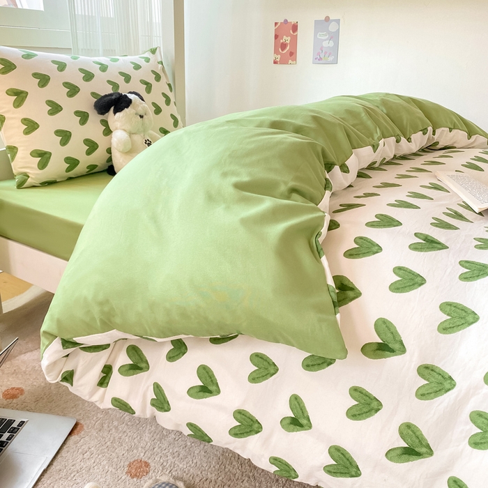 91家纺网 家纺一手货源 找家纺 芷凡家纺 2025新款水洗棉双层纱学生三件套宿舍上下铺三件套 心许