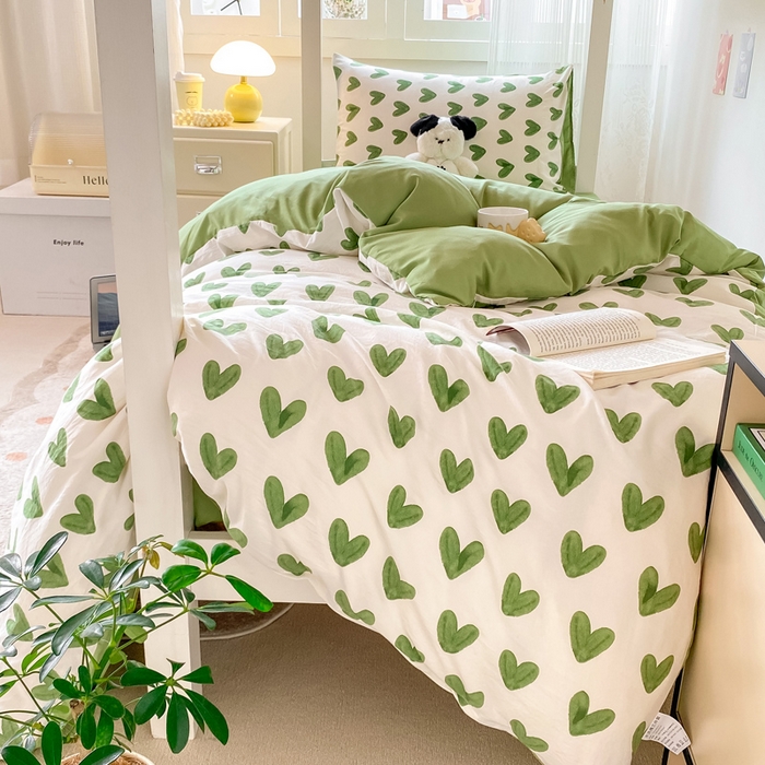 91家纺网 家纺一手货源 找家纺 芷凡家纺 2025新款水洗棉双层纱学生三件套宿舍上下铺三件套 心许