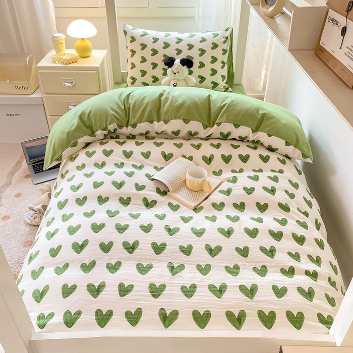 91家纺网 家纺一手货源 找家纺 芷凡家纺 2025新款水洗棉双层纱学生三件套宿舍上下铺三件套 心许