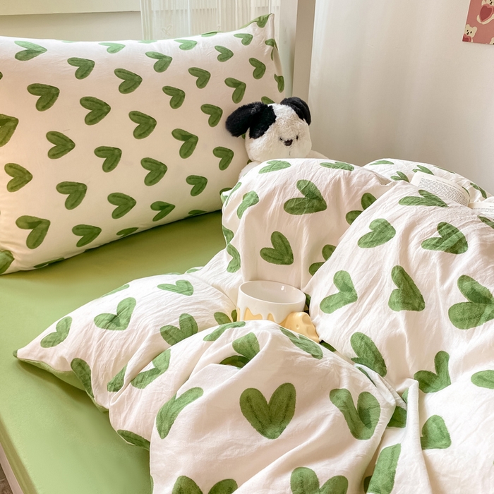 91家纺网 家纺一手货源 找家纺 芷凡家纺 2025新款水洗棉双层纱学生三件套宿舍上下铺三件套 心许