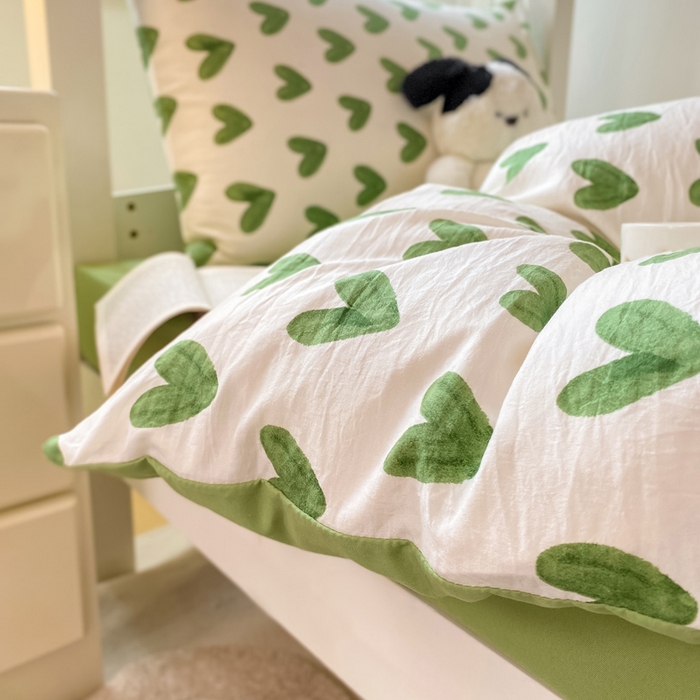 91家纺网 家纺一手货源 找家纺 芷凡家纺 2025新款水洗棉双层纱学生三件套宿舍上下铺三件套 心许