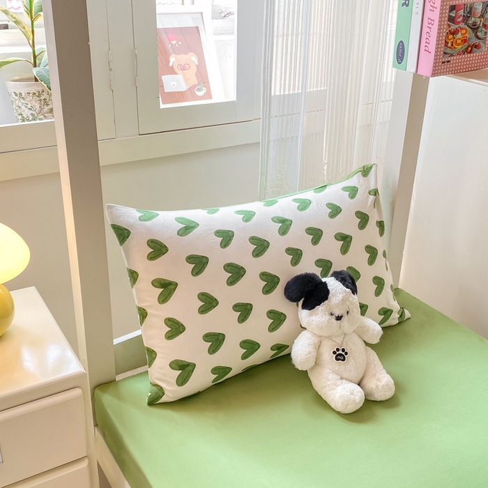 91家纺网 家纺一手货源 找家纺 芷凡家纺 2025新款水洗棉双层纱学生三件套宿舍上下铺三件套 心许