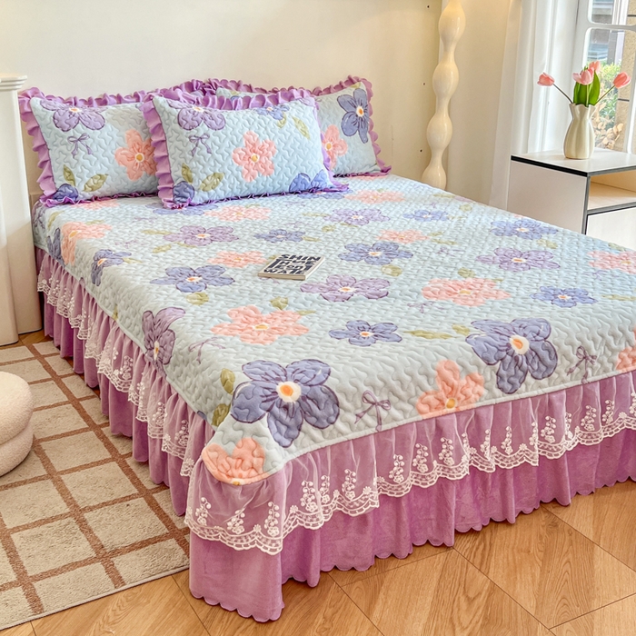 91家纺网 家纺一手货源 找家纺 金梦家居 2025新款高克重牛奶绒印花床盖四件套 浪漫花开