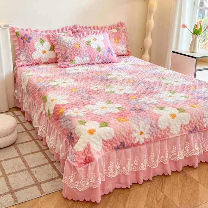 91家纺网 家纺一手货源 找家纺 金梦家居 2025新款高克重牛奶绒印花床盖四件套 浪漫花影