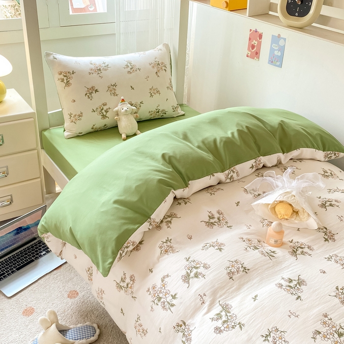 91家纺网 家纺一手货源 找家纺 芷凡家纺 2025新款水洗棉双层纱学生三件套宿舍上下铺三件套 雨季