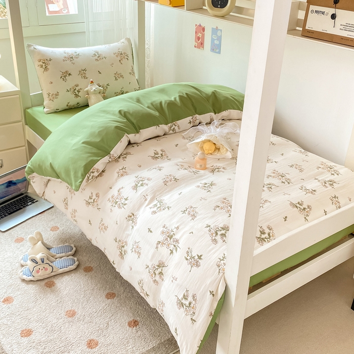 91家纺网 家纺一手货源 找家纺 芷凡家纺 2025新款水洗棉双层纱学生三件套宿舍上下铺三件套 雨季