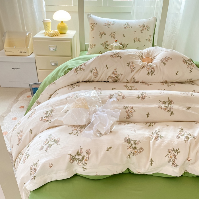 91家纺网 家纺一手货源 找家纺 芷凡家纺 2025新款水洗棉双层纱学生三件套宿舍上下铺三件套 雨季