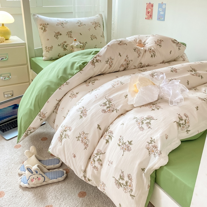 91家纺网 家纺一手货源 找家纺 芷凡家纺 2025新款水洗棉双层纱学生三件套宿舍上下铺三件套 雨季