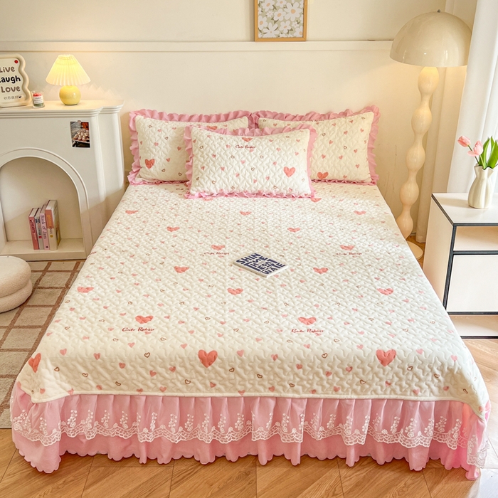 91家纺网 家纺一手货源 找家纺 金梦家居 2025新款高克重牛奶绒印花床盖四件套 满心欢喜