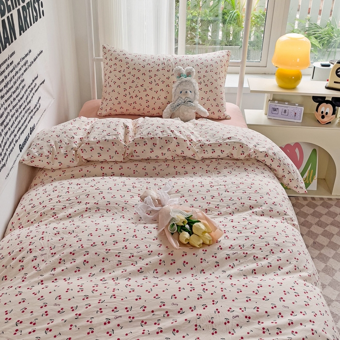 91家纺网 家纺一手货源 找家纺 芷凡家纺 2025新款水洗棉双层纱学生三件套宿舍上下铺三件套 遇见-米