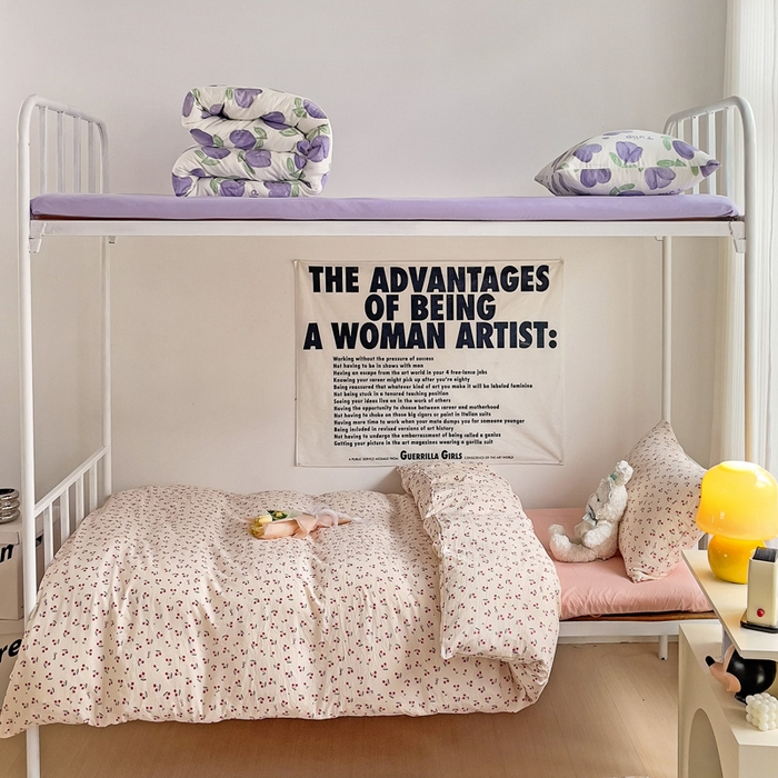 91家纺网 家纺一手货源 找家纺 芷凡家纺 2025新款水洗棉双层纱学生三件套宿舍上下铺三件套 遇见-米