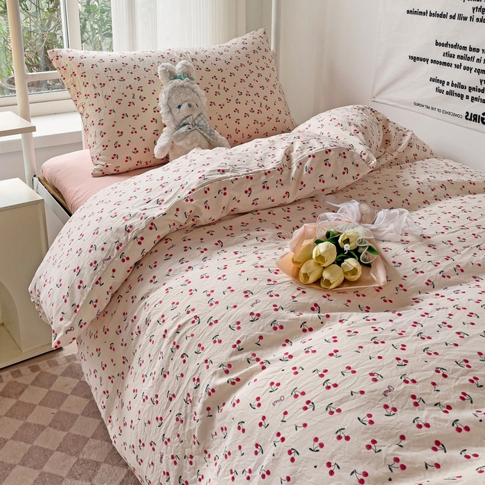 91家纺网 家纺一手货源 找家纺 芷凡家纺 2025新款水洗棉双层纱学生三件套宿舍上下铺三件套 遇见-米