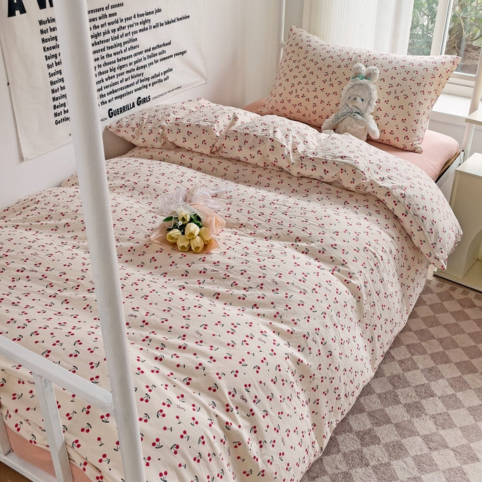 91家纺网 家纺一手货源 找家纺 芷凡家纺 2025新款水洗棉双层纱学生三件套宿舍上下铺三件套 遇见-米