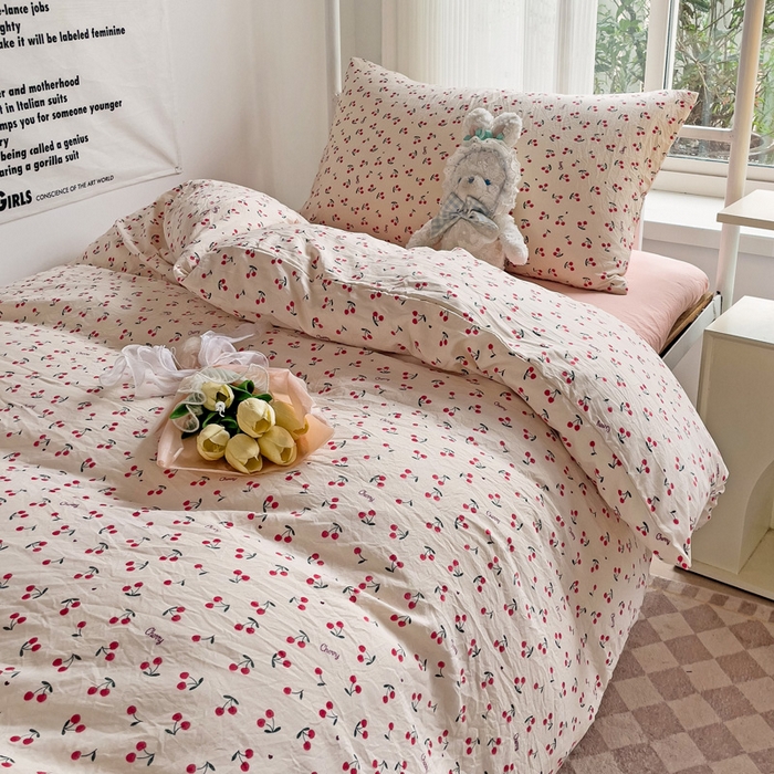 91家纺网 家纺一手货源 找家纺 芷凡家纺 2025新款水洗棉双层纱学生三件套宿舍上下铺三件套 遇见-米