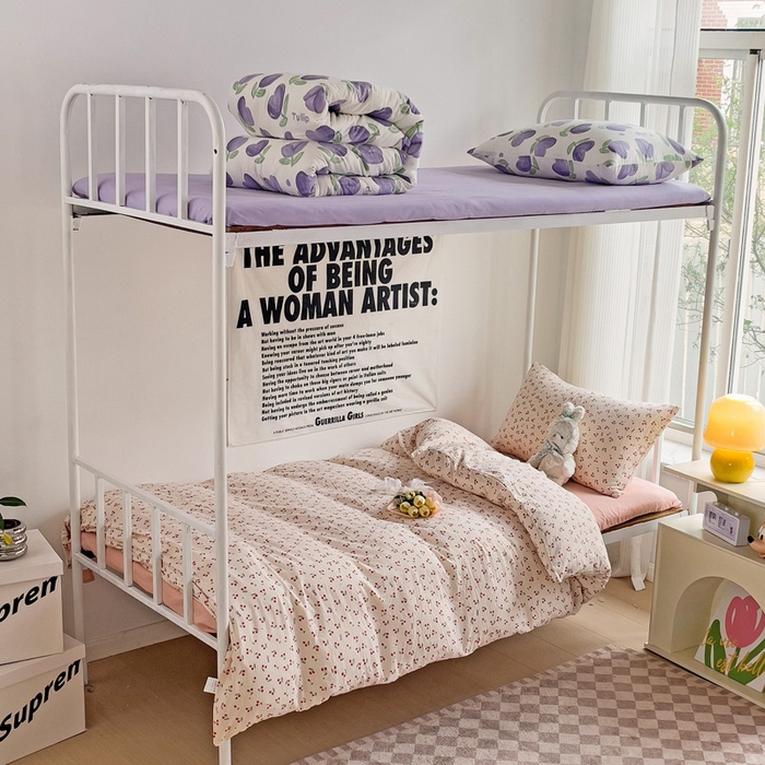 91家纺网 家纺一手货源 找家纺 芷凡家纺 2025新款水洗棉双层纱学生三件套宿舍上下铺三件套 遇见-米