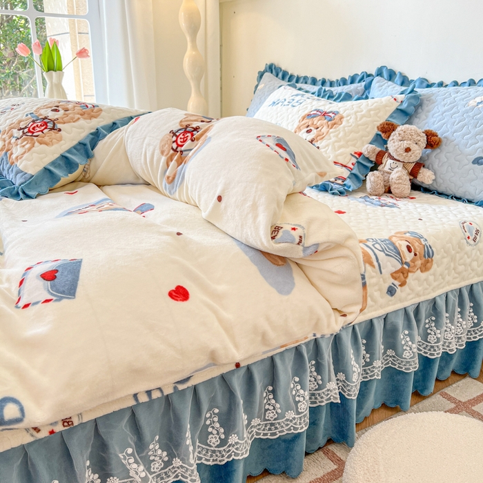 91家纺网 家纺一手货源 找家纺 金梦家居 2025新款高克重牛奶绒印花床盖四件套 梦想起航