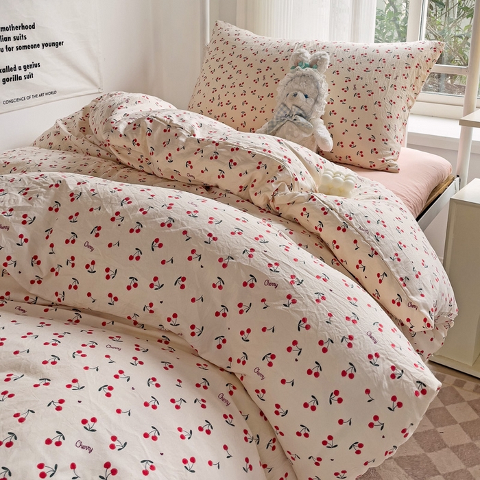 91家纺网 家纺一手货源 找家纺 芷凡家纺 2025新款水洗棉双层纱学生三件套宿舍上下铺三件套 遇见-米