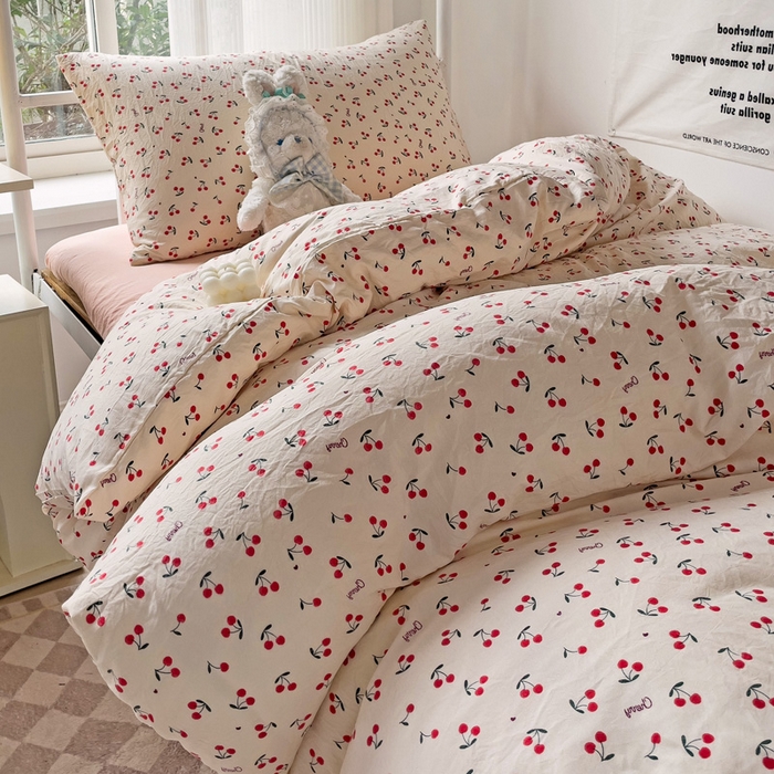 91家纺网 家纺一手货源 找家纺 芷凡家纺 2025新款水洗棉双层纱学生三件套宿舍上下铺三件套 遇见-米