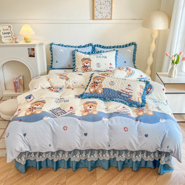 91家纺网 家纺一手货源 找家纺 金梦家居 2025新款高克重牛奶绒印花床盖四件套 梦想起航