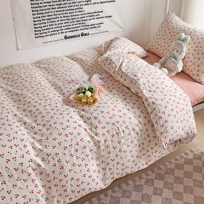 91家纺网 家纺一手货源 找家纺 芷凡家纺 2025新款水洗棉双层纱学生三件套宿舍上下铺三件套 遇见-米