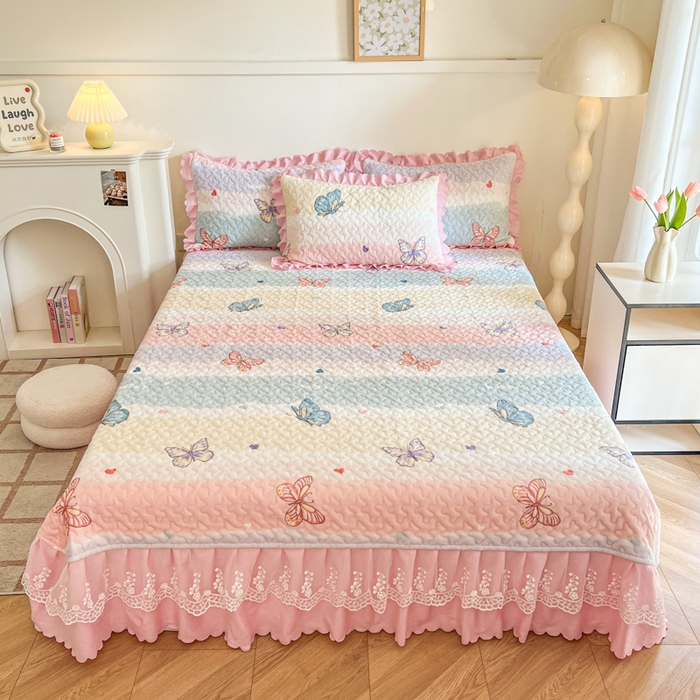 91家纺网 家纺一手货源 找家纺 金梦家居 2025新款高克重牛奶绒印花床盖四件套 翩翩起舞