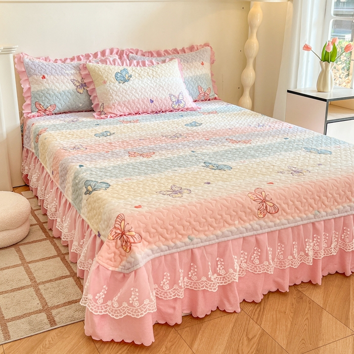 91家纺网 家纺一手货源 找家纺 金梦家居 2025新款高克重牛奶绒印花床盖四件套 翩翩起舞