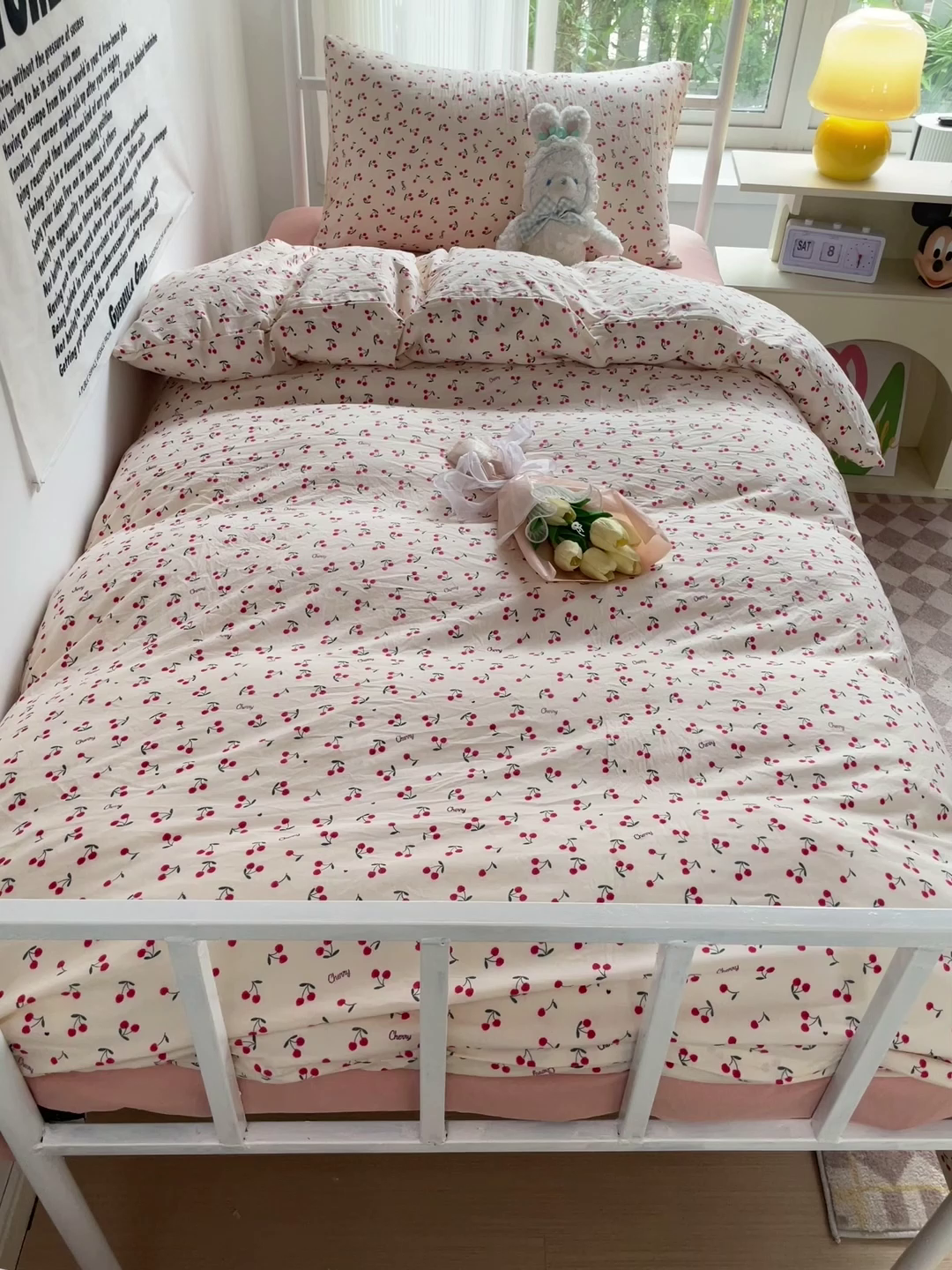 91家纺网 家纺一手货源 找家纺 芷凡家纺 2025新款水洗棉双层纱学生三件套宿舍上下铺三件套 遇见-米