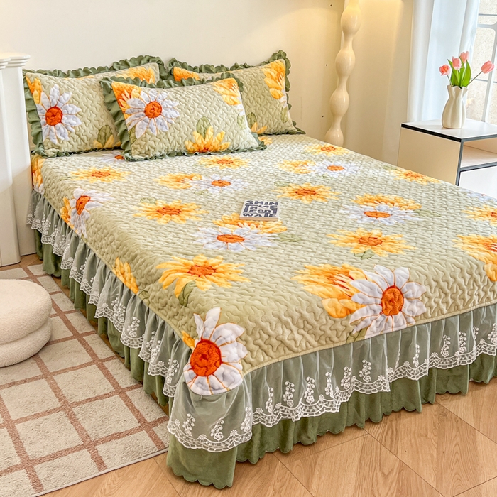 91家纺网 家纺一手货源 找家纺 金梦家居 2025新款高克重牛奶绒印花床盖四件套 向阳花开