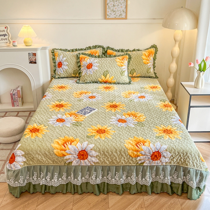 91家纺网 家纺一手货源 找家纺 金梦家居 2025新款高克重牛奶绒印花床盖四件套 向阳花开