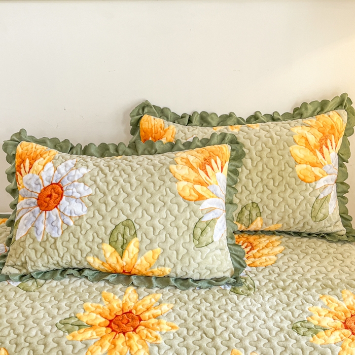 91家纺网 家纺一手货源 找家纺 金梦家居 2025新款高克重牛奶绒印花床盖四件套 向阳花开