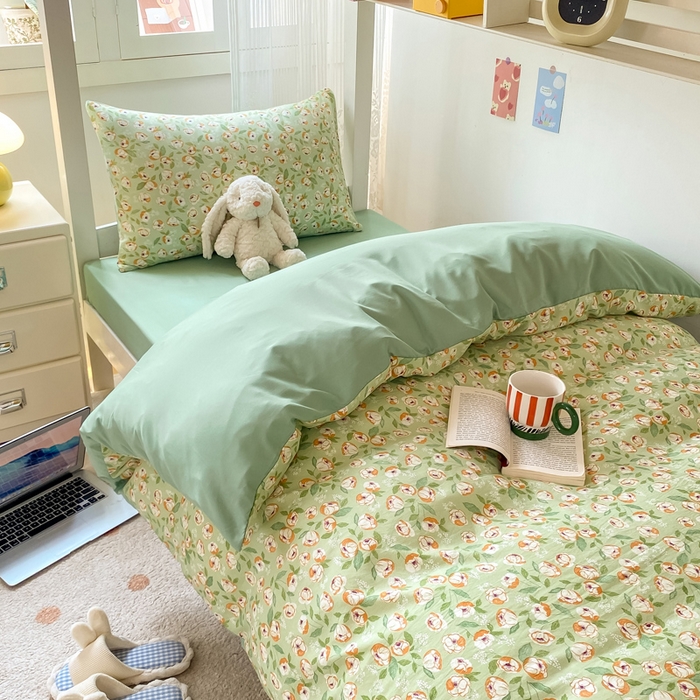 91家纺网 家纺一手货源 找家纺 芷凡家纺 2025新款水洗棉双层纱学生三件套宿舍上下铺三件套 追叙