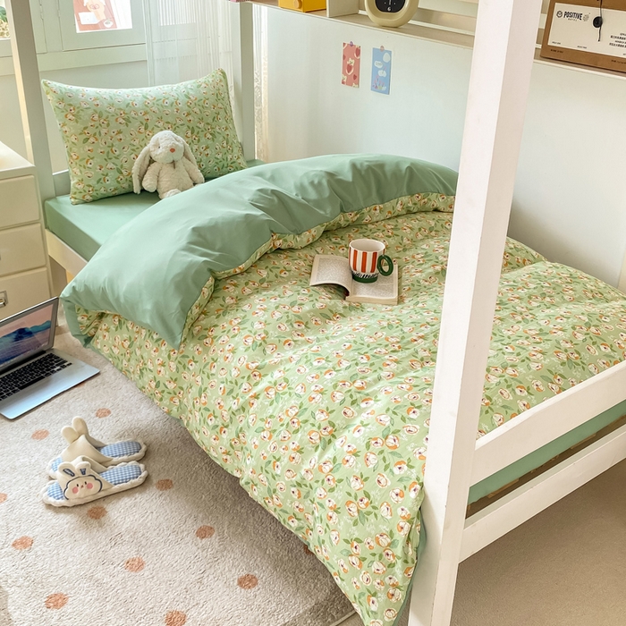 91家纺网 家纺一手货源 找家纺 芷凡家纺 2025新款水洗棉双层纱学生三件套宿舍上下铺三件套 追叙