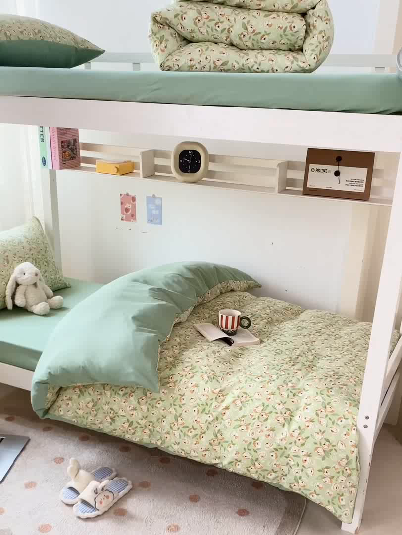 91家纺网 家纺一手货源 找家纺 芷凡家纺 2025新款水洗棉双层纱学生三件套宿舍上下铺三件套 追叙