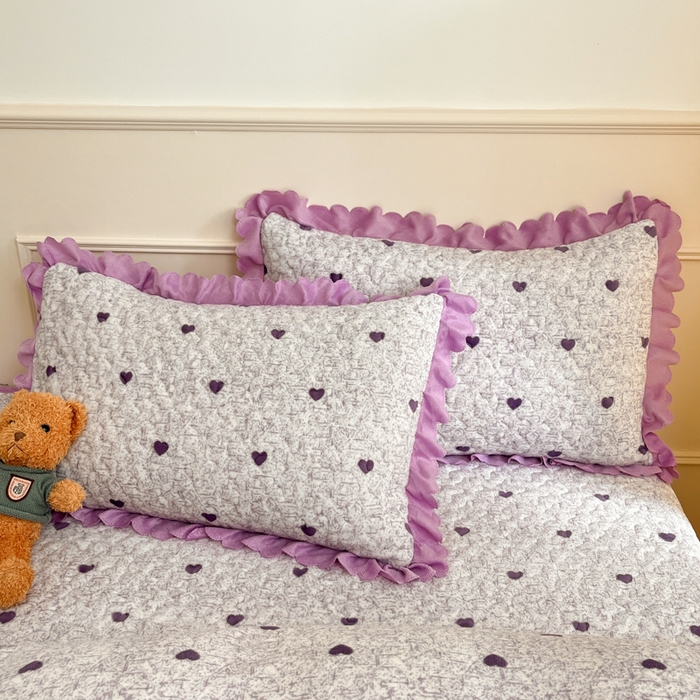 91家纺网 家纺一手货源 找家纺 金梦家居 2025新款高克重牛奶绒印花床盖四件套 紫色爱心