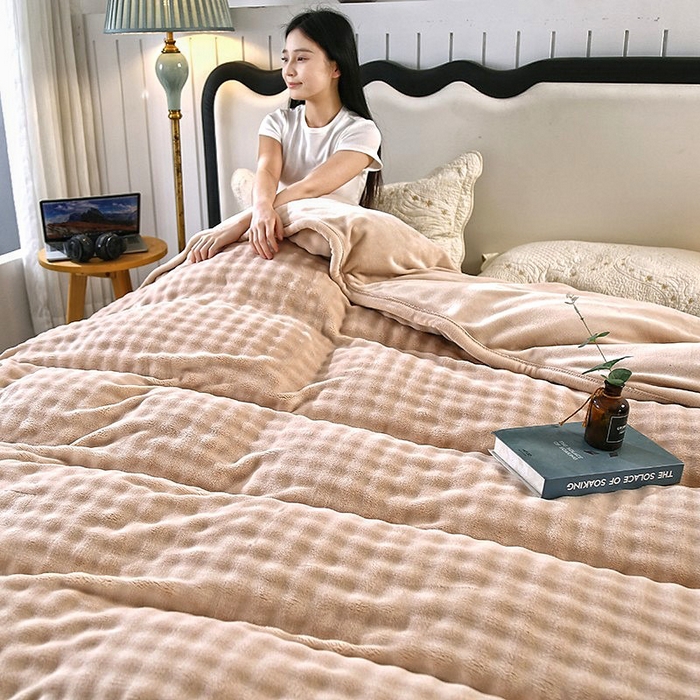 91家纺网 家纺一手货源 找家纺 昊恩毛毯 2025新款双面牛奶绒被套 单被套被套单件 驼色