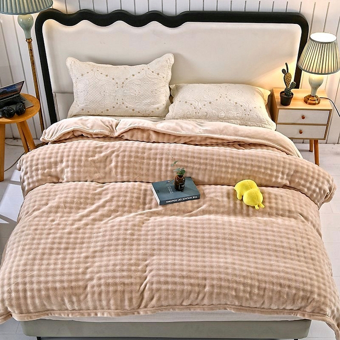 91家纺网 家纺一手货源 找家纺 昊恩毛毯 2025新款双面牛奶绒被套 单被套被套单件 驼色