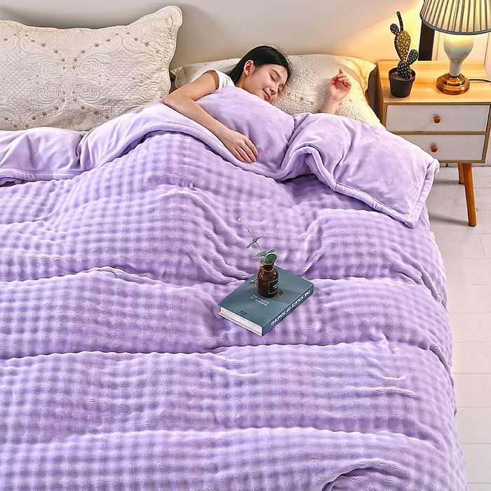 91家纺网 家纺一手货源 找家纺 昊恩毛毯 2025新款双面牛奶绒被套 单被套被套单件 紫色