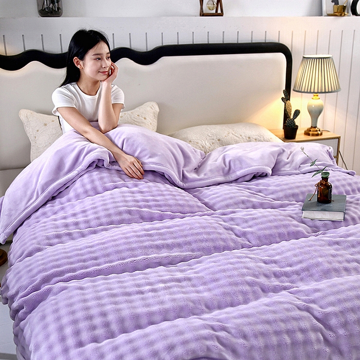 91家纺网 家纺一手货源 找家纺 昊恩毛毯 2025新款双面牛奶绒被套 单被套被套单件 紫色