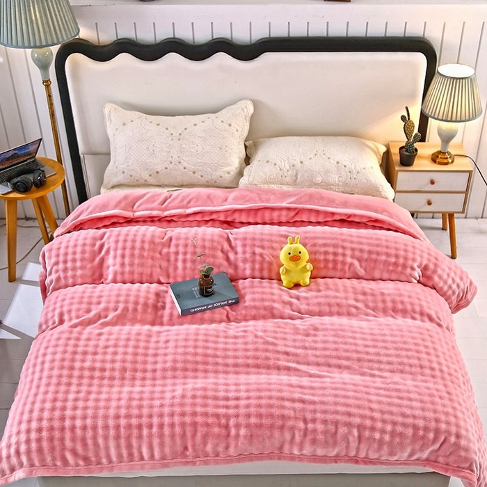 91家纺网 家纺一手货源 找家纺 昊恩毛毯 2025新款双面牛奶绒被套 单被套被套单件 胭脂粉