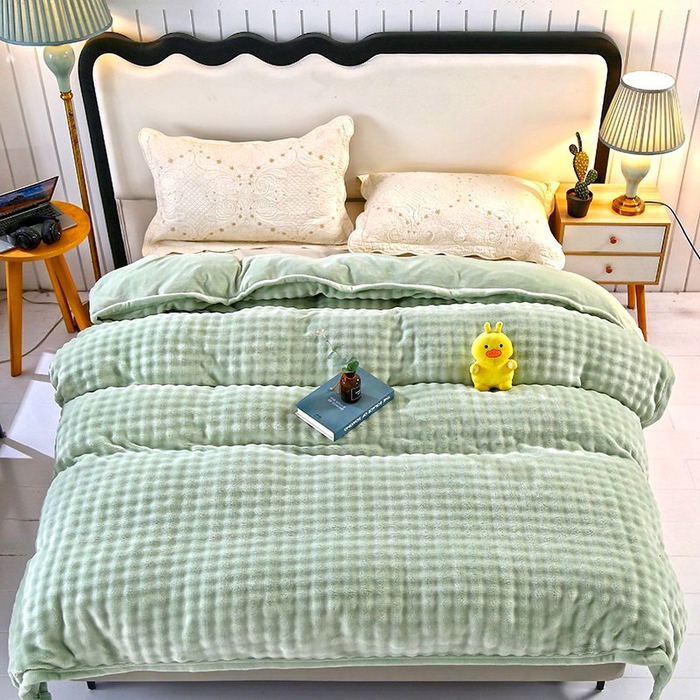 91家纺网 家纺一手货源 找家纺 昊恩毛毯 2025新款双面牛奶绒被套 单被套被套单件 暗绿