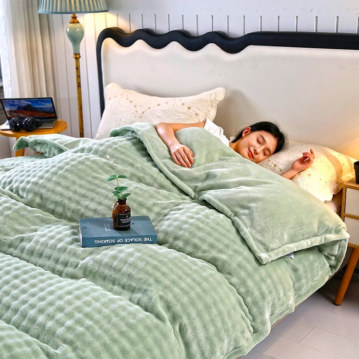 91家纺网 家纺一手货源 找家纺 昊恩毛毯 2025新款双面牛奶绒被套 单被套被套单件 暗绿