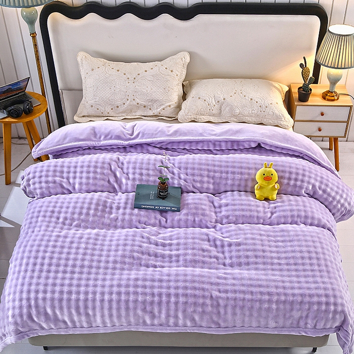 91家纺网 家纺一手货源 找家纺 昊恩毛毯 2025新款双面牛奶绒被套 单被套被套单件 紫色