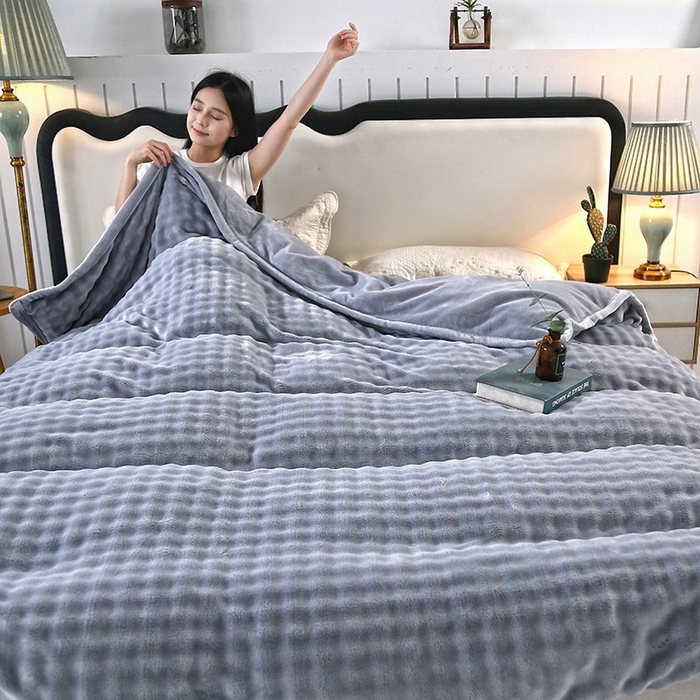 91家纺网 家纺一手货源 找家纺 昊恩毛毯 2025新款双面牛奶绒被套 单被套被套单件 浅灰