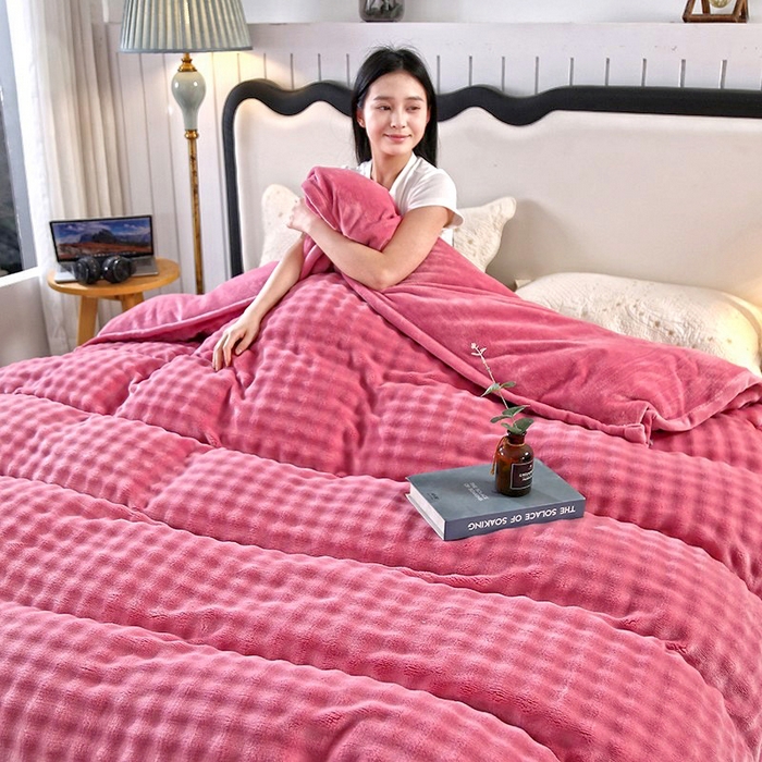 91家纺网 家纺一手货源 找家纺 昊恩毛毯 2025新款双面牛奶绒被套 单被套被套单件 豆沙