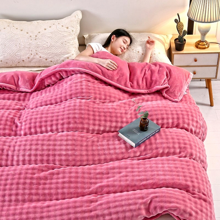 91家纺网 家纺一手货源 找家纺 昊恩毛毯 2025新款双面牛奶绒被套 单被套被套单件 豆沙