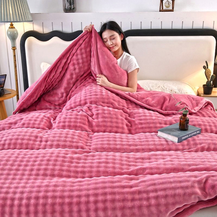 91家纺网 家纺一手货源 找家纺 昊恩毛毯 2025新款双面牛奶绒被套 单被套被套单件 豆沙