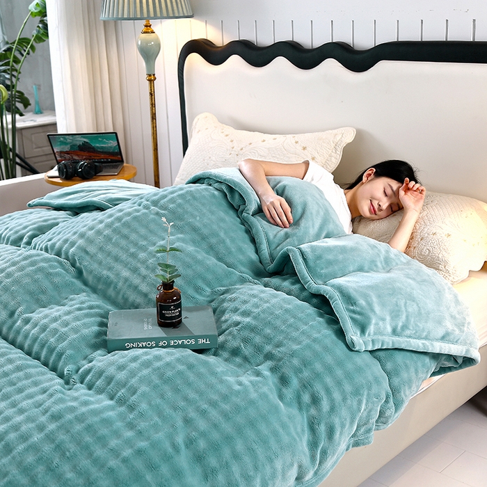 91家纺网 家纺一手货源 找家纺 昊恩毛毯 2025新款双面牛奶绒被套 单被套被套单件 水绿