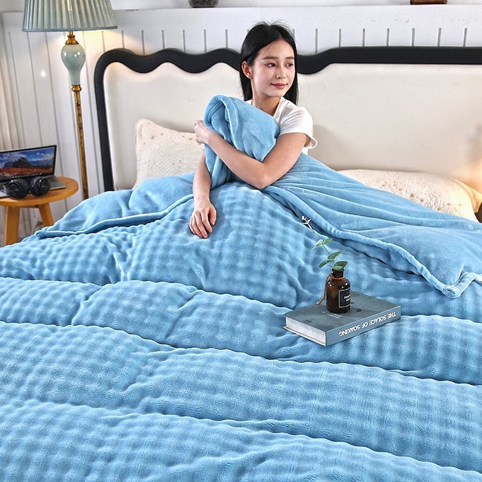 91家纺网 家纺一手货源 找家纺 昊恩毛毯 2025新款双面牛奶绒被套 单被套被套单件 天蓝