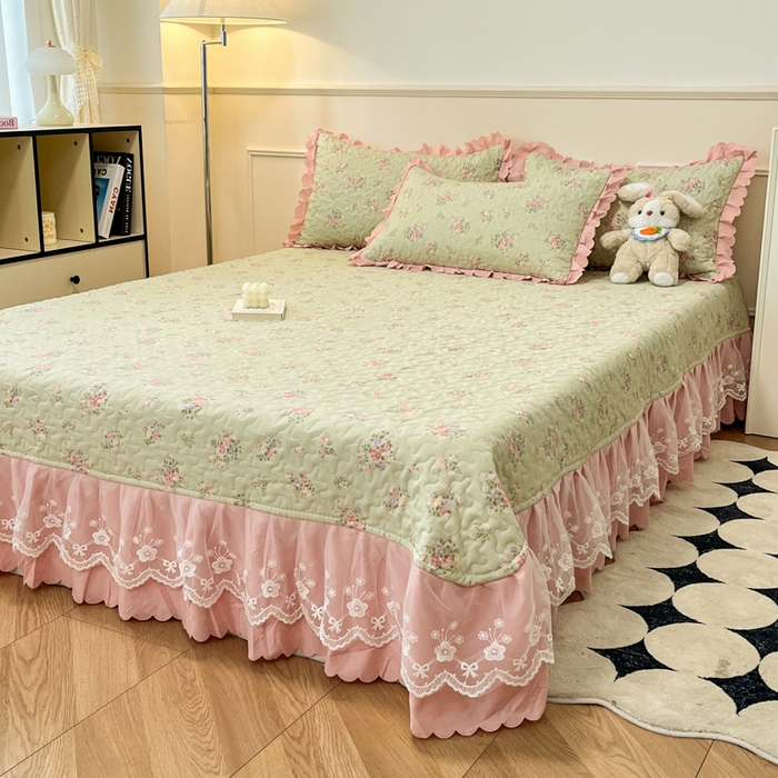 91家纺网 家纺一手货源 找家纺 金梦家居 2025新款针织棉床盖夏被四件套 田园花语