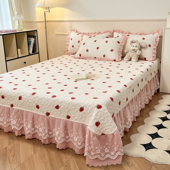 91家纺网 家纺一手货源 找家纺 金梦家居 2025新款针织棉床盖夏被四件套 草莓多多